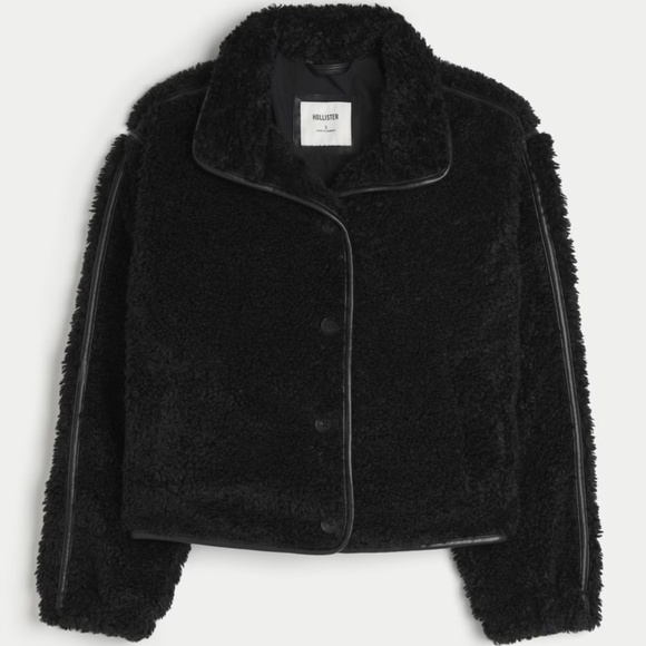 Black Hollister Sherpa Jacket Brand New - Picture 1 of 5